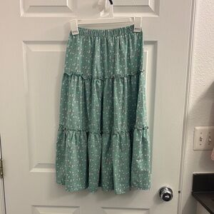 Elegant Floral Maxi Skirt in Green